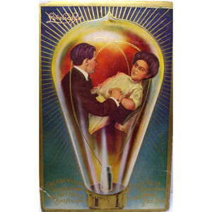 Victorian Couple Inside Light Bulb Fantasy Postcard Romance Lovelights 1909